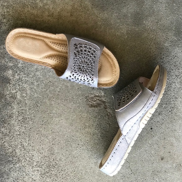 Italina Silver Metallic Comfort Strap Slide Sandal - Picture 8 of 8